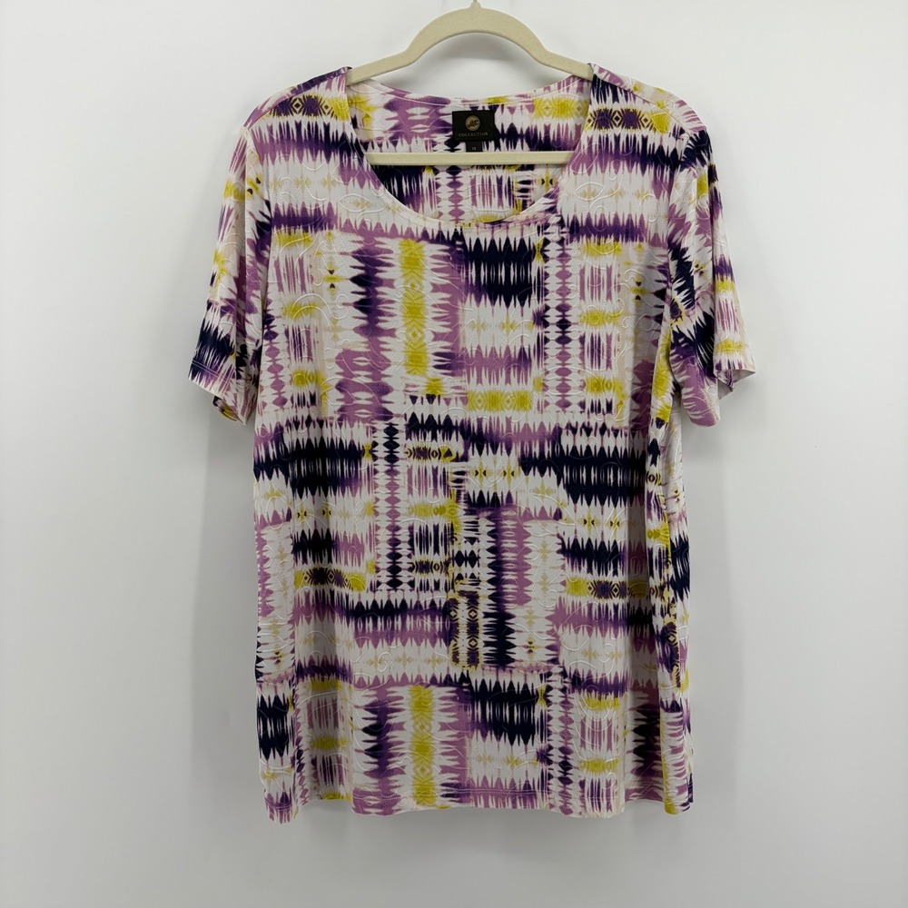 JM Collection Multicolor Geometric Print Short Sleeve Tunic Top Women's Plus 1X